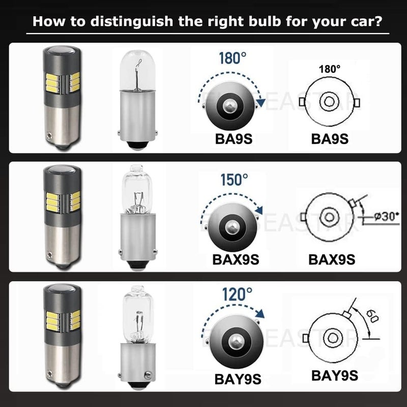 Eluseastar BAX9S H6W LED Bulbs White 6000K 12V-24V 15LED SMD4014 Canbus Error Free with Projector For Car Sidelights Backup Interior Light and More - Image 2